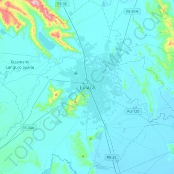 Mapa topográfico Juliaca, altitud, relieve