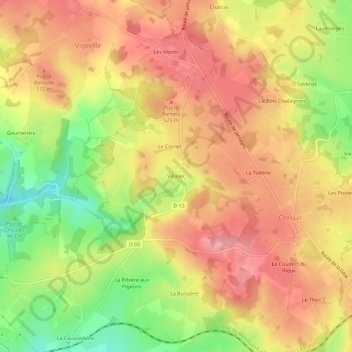 Mapa topográfico Villalier, altitud, relieve