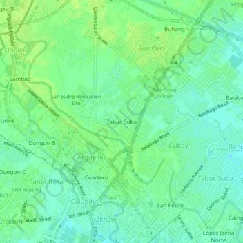 Mapa topográfico Tabuc Suba (Jaro), altitud, relieve