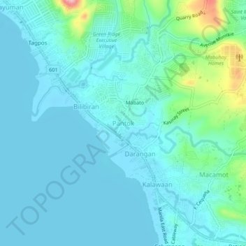 Mapa topográfico Pantok, altitud, relieve