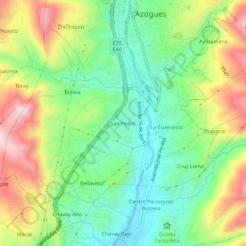 Mapa topográfico San Pedro, altitud, relieve