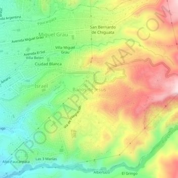 Mapa topográfico Baños de Jesus, altitud, relieve
