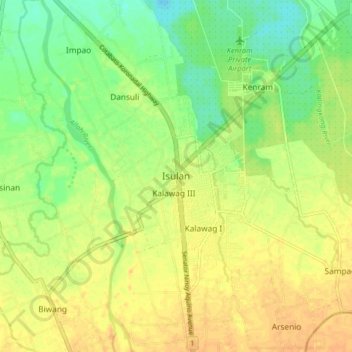 Mapa topográfico Isulan, altitud, relieve