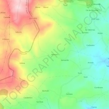 Mapa topográfico Bouzoa, altitud, relieve