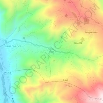 Mapa topográfico Aco, altitud, relieve