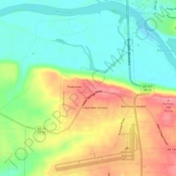 Mapa topográfico Bryant, altitud, relieve