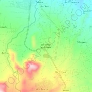 Mapa topográfico San Ramon de Pangoa, altitud, relieve