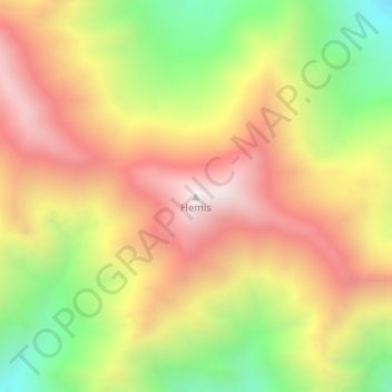 Mapa topográfico Hemis, altitud, relieve