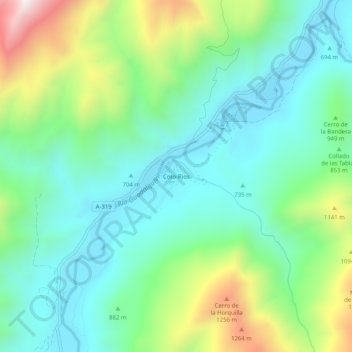 Mapa topográfico Coto-Rios, altitud, relieve