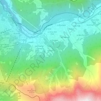Mapa topográfico Les Gens, altitud, relieve