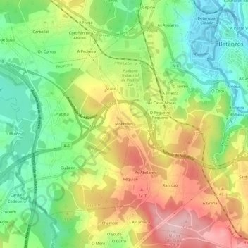 Mapa topográfico Montellos, altitud, relieve