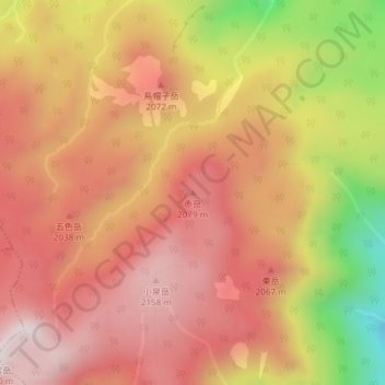 Mapa topográfico Mt. Aka, altitud, relieve