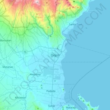 Mapa topográfico Digos, altitud, relieve