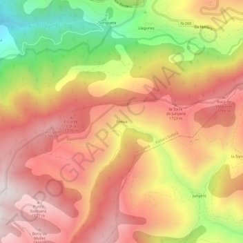 Mapa topográfico Freixa, altitud, relieve