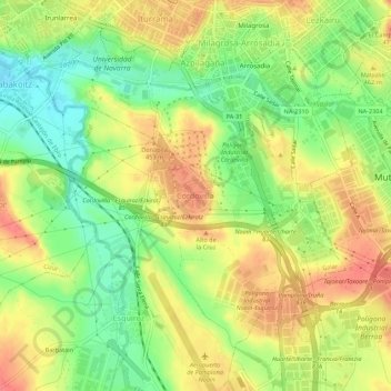 Mapa topográfico Cordovilla, altitud, relieve