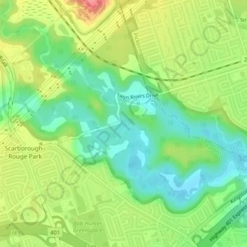 Mapa topográfico Rouge Valley, altitud, relieve