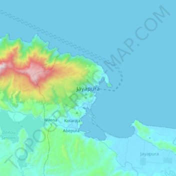 Mapa topográfico Jayapura, altitud, relieve
