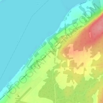 Mapa topográfico Oxenden, altitud, relieve