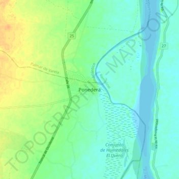 Mapa topográfico Ponedera, altitud, relieve