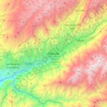 Mapa topográfico Mérida, altitud, relieve