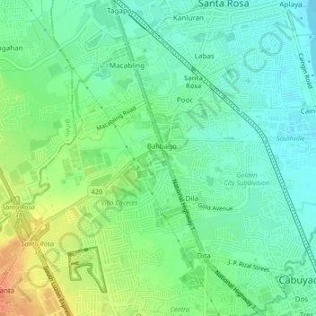 Mapa topográfico Balibago, altitud, relieve