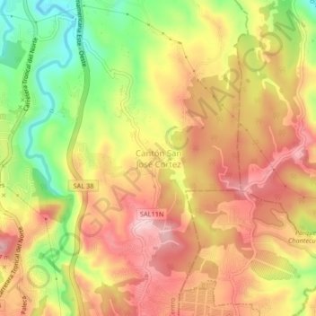 Mapa topográfico Cantón San José Cortez, altitud, relieve