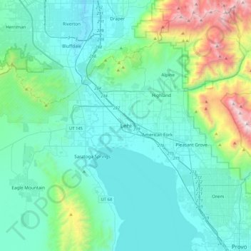 Mapa topográfico Lehi, altitud, relieve