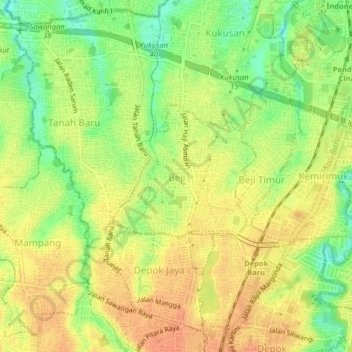 Mapa topográfico Beji, altitud, relieve