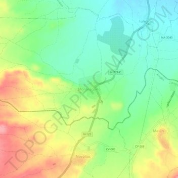 Mapa topográfico Monteagudo, altitud, relieve