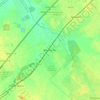 Mapa topográfico Máximo Paz, altitud, relieve