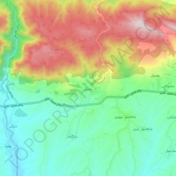 Mapa topográfico Bjeel, altitud, relieve