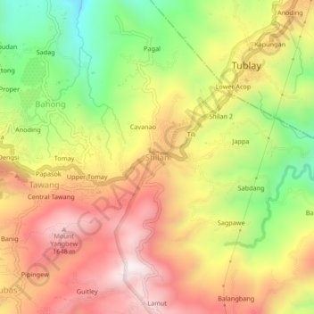 Mapa topográfico Shilan, altitud, relieve