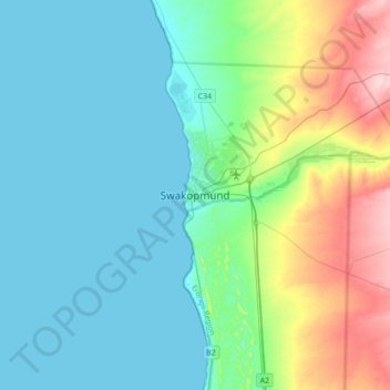 Mapa topográfico Swakopmund, altitud, relieve