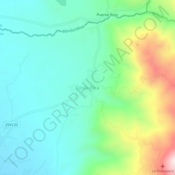 Mapa topográfico Costa Rica, altitud, relieve