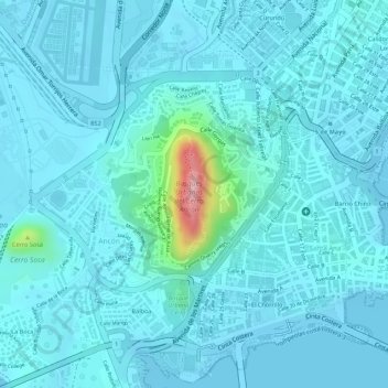Mapa topográfico Cerro Ancón, altitud, relieve