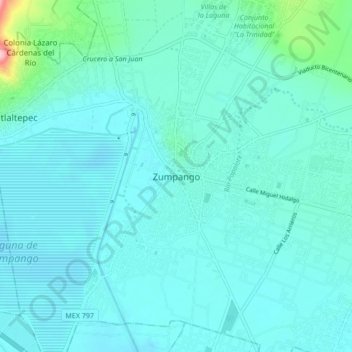 Mapa topográfico Zumpango, altitud, relieve