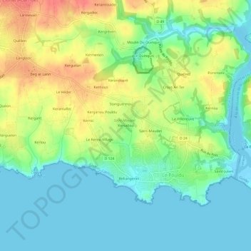 Mapa topográfico Kersaliou, altitud, relieve