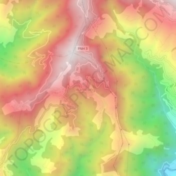 Mapa topográfico Wamrong, altitud, relieve