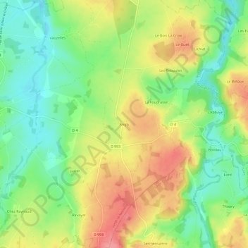 Mapa topográfico Angly, altitud, relieve