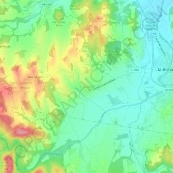 Mapa topográfico Cruïlles, altitud, relieve