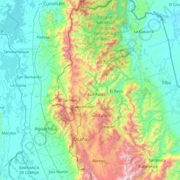 Mapa topográfico Convención, altitud, relieve