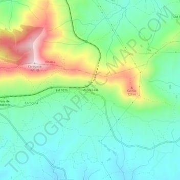 Mapa topográfico Monte Leal, altitud, relieve