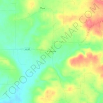 Mapa topográfico Gainsboro, altitud, relieve