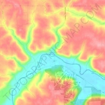 Mapa topográfico Welch, altitud, relieve