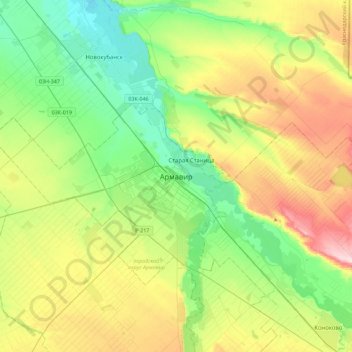 Mapa topográfico Armavir, altitud, relieve