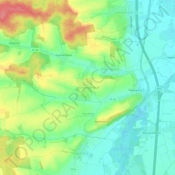Mapa topográfico Hohenbercha, altitud, relieve