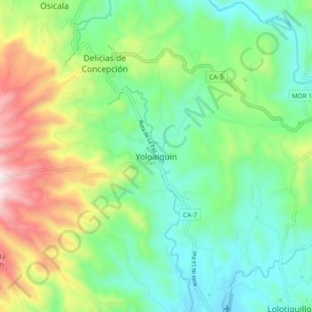 Mapa topográfico Yoloaiquín, altitud, relieve