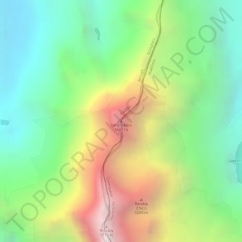 Mapa topográfico Ninashanca, altitud, relieve