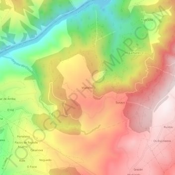 Mapa topográfico Vilarellos, altitud, relieve