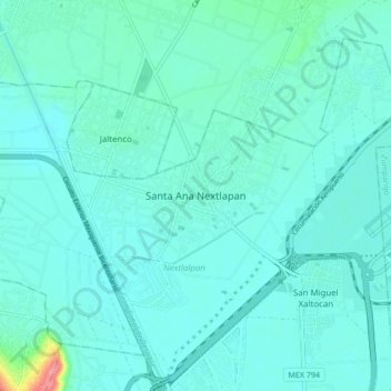 Mapa topográfico Santa Ana Nextlapan, altitud, relieve